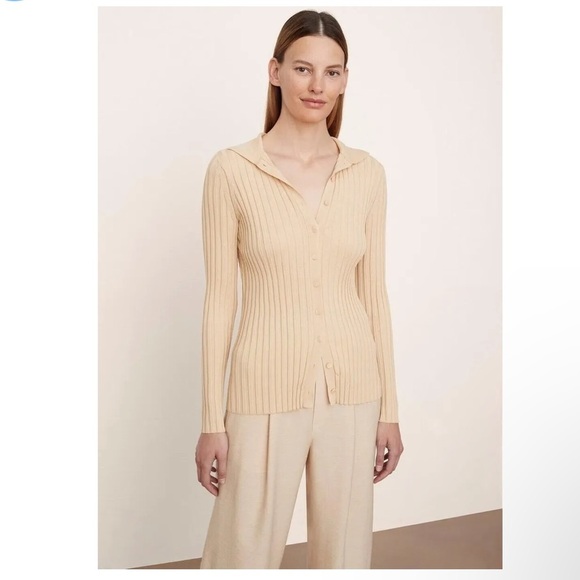 Vince ribbed stretchy collared button up sweater women’s large NWT - Picture 1 of 11